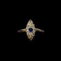 Antique Blue Sapphire & Rose Cut Diamond Marquise Navette 18ct Gold Ring Antique Blue Sapphire & Rose Cut Diamond Marquise Navette 18ct Gold Ring