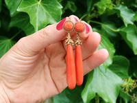 Coral & 20ct Yellow Gold Drop Earrings - Antique c.1830 (2 of 9) Coral & 20ct Yellow Gold Drop Earrings - Antique c.1830 (2 of 9)