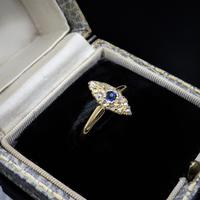 Antique Blue Sapphire & Rose Cut Diamond Marquise Navette 18ct Gold Ring (5 of 9) Antique Blue Sapphire & Rose Cut Diamond Marquise Navette 18ct Gold Ring (5 of 9)