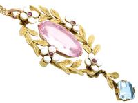 8.84ct Pink Topaz, 1.80ct Aquamarine, 0.10ct Ruby & Enamel, 15ct Yellow Gold Pendant - Antique c.1910 (4 of 9) 8.84ct Pink Topaz, 1.80ct Aquamarine, 0.10ct Ruby & Enamel, 15ct Yellow Gold Pendant - Antique c.1910 (4 of 9)