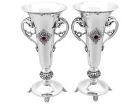 Antique George V Lindisfarne Style Irish Sterling Silver Vases