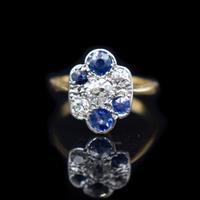 Antique Blue Sapphire and Old Cut Diamond Cluster 18ct 18K Yellow Gold and Platinum Ring (6 of 10) Antique Blue Sapphire and Old Cut Diamond Cluster 18ct 18K Yellow Gold and Platinum Ring (6 of 10)