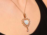 5.48ct Opal & 2.91ct Diamond, 15ct Yellow Gold Heart Pendant - Antique c.1910 (9 of 9) 5.48ct Opal & 2.91ct Diamond, 15ct Yellow Gold Heart Pendant - Antique c.1910 (9 of 9)