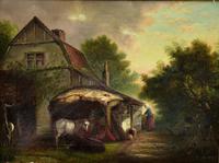 19th Century Country Farmhouse Scene, Oil on Canvas. Original Gilt Frame. (2 of 5) 19th Century Country Farmhouse Scene, Oil on Canvas. Original Gilt Frame. (2 of 5)