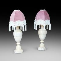 Pair of Early 20th Century Marble-effect Alabaster Table Lamps