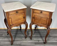 Bedside Tables Antique French Walnut Pair Marble Top Cupboards Cabinets LOT 3963