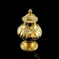 Antique Georgian Solid Silver Gilt Tea Caddy / Sugar Caster, Baronet Coat of Arms (heathcote) - Samuel Taylor 1753 (13 of 27) Antique Georgian Solid Silver Gilt Tea Caddy / Sugar Caster, Baronet Coat of Arms (heathcote) - Samuel Taylor 1753 (13 of 27)