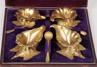Boxed Set Four British Gilded Metal Floral Salts & Spoons Dated 1870 (8 of 20) Boxed Set Four British Gilded Metal Floral Salts & Spoons Dated 1870 (8 of 20)