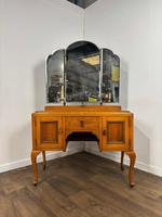 Vintage Golden Oak Kneehole Triple Mirror Dressing Table