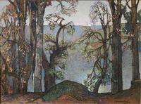 A watercolour by Samuel John Lamorna Birch RA 1869 - 1955 'A lake seen through trees' (4 of 4) A watercolour by Samuel John Lamorna Birch RA 1869 - 1955 'A lake seen through trees' (4 of 4)