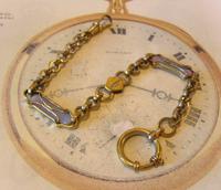 Art Nouveau Pocket Watch Chain 1900 Brass Albert with Pink & Blue Glass Panels (4 of 12) Art Nouveau Pocket Watch Chain 1900 Brass Albert with Pink & Blue Glass Panels (4 of 12)