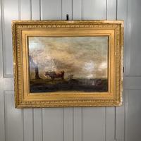 Antique large Georgian landscape oil painting study of cows (2 of 9) Antique large Georgian landscape oil painting study of cows (2 of 9)