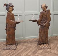 Pair of Tall Carved Japanese Figures, Dumb Waiters or Card Butler (1 of 6)