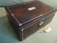Inlaid Rosewood Jewellery Box + Tray. Plush Interior c 1845 (11 of 12) Inlaid Rosewood Jewellery Box + Tray. Plush Interior c 1845 (11 of 12)