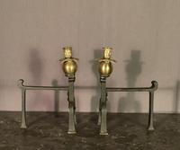 Unusual Decorative French Brass & Steel Fire Dogs with Candle Sconces (4 of 8) Unusual Decorative French Brass & Steel Fire Dogs with Candle Sconces (4 of 8)