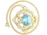22.32ct Aquamarine, 7.62ct Diamond & 18ct Yellow Gold Pendant - Vintage c.1950 (2 of 9) 22.32ct Aquamarine, 7.62ct Diamond & 18ct Yellow Gold Pendant - Vintage c.1950 (2 of 9)
