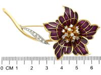 0.47ct Diamond & Plique a Jour Enamel, 18ct Yellow Gold Brooch - Vintage 1954 (7 of 9) 0.47ct Diamond & Plique a Jour Enamel, 18ct Yellow Gold Brooch - Vintage 1954 (7 of 9)
