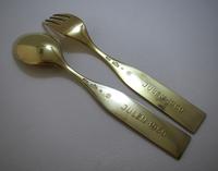 A Michelsen Danish Solid Sterling Silver Enamel, Christmas 1960 Spoon & Fork Pair Set. Solstice (2 of 8) A Michelsen Danish Solid Sterling Silver Enamel, Christmas 1960 Spoon & Fork Pair Set. Solstice (2 of 8)