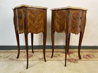 French Marquetry Bedside Tables Cabinets With Marble Tops Louis XVI Bombe Style (3 of 10) French Marquetry Bedside Tables Cabinets With Marble Tops Louis XVI Bombe Style (3 of 10)