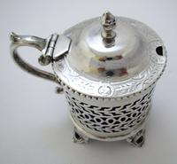 Large & Heavy Victorian Solid Sterling Silver & Blue Glass Liner Pierced Drum Mustard Pot Cruet, Antique English, Hallmarked (8 of 12) Large & Heavy Victorian Solid Sterling Silver & Blue Glass Liner Pierced Drum Mustard Pot Cruet, Antique English, Hallmarked (8 of 12)