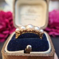 Vintage 18ct Gold Five Cultured Pearl & Diamond Ring, Original Case (8 of 9) Vintage 18ct Gold Five Cultured Pearl & Diamond Ring, Original Case (8 of 9)