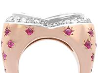 1.36 ct Aquamarine, 0.78 ct Diamond and 0.50 ct Ruby, 18ct Rose Gold Dress Ring - Vintage Circa 1950 (2 of 9) 1.36 ct Aquamarine, 0.78 ct Diamond and 0.50 ct Ruby, 18ct Rose Gold Dress Ring - Vintage Circa 1950 (2 of 9)