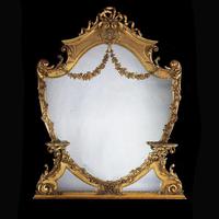 Large 19th Century Victorian Giltwood & Gesso Overmantel Mirror of Cartouche Shaped Form Large 19th Century Victorian Giltwood & Gesso Overmantel Mirror of Cartouche Shaped Form