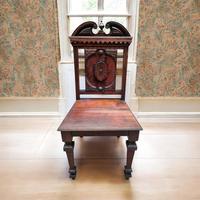 Antique Mahogany Hall Chair / Highly Carved c.1840