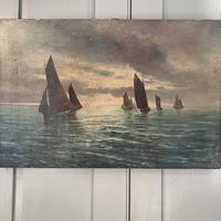 Antique marine seascape oil painting Fishing Boats with a good catch signed W Graves 1918 (3 of 11) Antique marine seascape oil painting Fishing Boats with a good catch signed W Graves 1918 (3 of 11)
