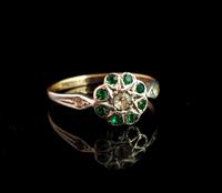 Vintage Art Deco Flower Ring, 9ct Gold & Silver, Emerald Paste (2 of 11) Vintage Art Deco Flower Ring, 9ct Gold & Silver, Emerald Paste (2 of 11)