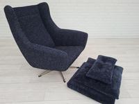 Danish Swivel Armchair with Stool, Completely Renovated-reupholstered, Furniture Wool, Retro Velor, 70s (14 of 17) Danish Swivel Armchair with Stool, Completely Renovated-reupholstered, Furniture Wool, Retro Velor, 70s (14 of 17)