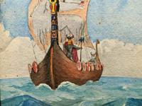 Unusual Original 19thc Seascape watercolour Painting - 11thc Vikings & Longboat (4 of 11) Unusual Original 19thc Seascape watercolour Painting - 11thc Vikings & Longboat (4 of 11)
