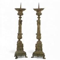 Pair of Antique French Pricket Candlesticks with Angels & Traces of Silver Plate