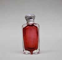 Victorian Silver & Cranberry Glass Scent Bottle c.1890