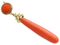 Coral & 20ct Yellow Gold Drop Earrings - Antique c.1830 (3 of 9) Coral & 20ct Yellow Gold Drop Earrings - Antique c.1830 (3 of 9)