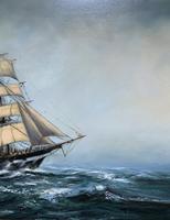 Large Beautiful Mid-Century Full-Masted Ship in Rough Seas Seascape Oil Painting (10 of 12) Large Beautiful Mid-Century Full-Masted Ship in Rough Seas Seascape Oil Painting (10 of 12)