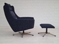 Danish Swivel Armchair with Stool, Completely Renovated-reupholstered, Furniture Wool, Retro Velor, 70s (7 of 17) Danish Swivel Armchair with Stool, Completely Renovated-reupholstered, Furniture Wool, Retro Velor, 70s (7 of 17)
