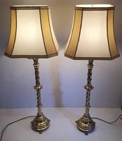 Pair of 19th Century Gothic Brass Candlesticks Converted to Table Lamps (3 of 4) Pair of 19th Century Gothic Brass Candlesticks Converted to Table Lamps (3 of 4)