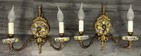 Pair of Wall Lights Vintage Spanish Porcelain Brass Floral Sconces (1 of 13)