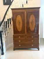 Antique Georgian Mahogany Satinwood Inlaid Linen Press Housekeepers Wardrobe