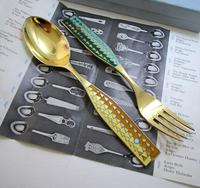 A Michelsen Danish Solid Sterling Silver Enamel, Christmas 1960 Spoon & Fork Pair Set. Solstice (4 of 8) A Michelsen Danish Solid Sterling Silver Enamel, Christmas 1960 Spoon & Fork Pair Set. Solstice (4 of 8)