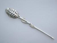George II Cast Silver Naturalistic Leaf Pattern Mote Spoon - Unmarked c.1750 - Possibly by Francis Harache (5 of 8) George II Cast Silver Naturalistic Leaf Pattern Mote Spoon - Unmarked c.1750 - Possibly by Francis Harache (5 of 8)
