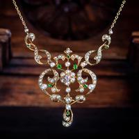 Antique Edwardian Pearl Diamond Green Garnet Lavaliere Necklace 15ct Gold c.1905 (7 of 8) Antique Edwardian Pearl Diamond Green Garnet Lavaliere Necklace 15ct Gold c.1905 (7 of 8)