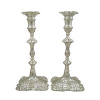Pair of Antique Georgian Cast Sterling Silver Candlesticks 1756 Pair of Antique Georgian Cast Sterling Silver Candlesticks 1756