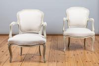 Pair of Large French Louis XV Style Painted Upholstered Armchairs (2 of 9) Pair of Large French Louis XV Style Painted Upholstered Armchairs (2 of 9)