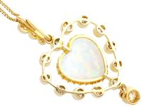 5.48ct Opal & 2.91ct Diamond, 15ct Yellow Gold Heart Pendant - Antique c.1910 (5 of 9) 5.48ct Opal & 2.91ct Diamond, 15ct Yellow Gold Heart Pendant - Antique c.1910 (5 of 9)