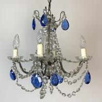 Vintage French Chandelier 4 Arm Crystal Ceiling Light with Sapphire Blue Glass (7 of 13) Vintage French Chandelier 4 Arm Crystal Ceiling Light with Sapphire Blue Glass (7 of 13)