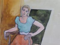 Pair of Watercolours Girl in the Chair Listed French Artist Janine Marca 1960s (5 of 10) Pair of Watercolours Girl in the Chair Listed French Artist Janine Marca 1960s (5 of 10)