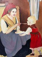Oil Folk Art Painting Dutch Mother In Kitchen Feeding Her Child (5 of 13) Oil Folk Art Painting Dutch Mother In Kitchen Feeding Her Child (5 of 13)
