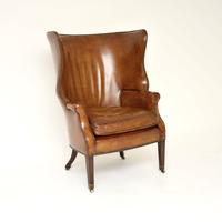 Antique Leather Barrel Back Wing Armchair (1 of 10)